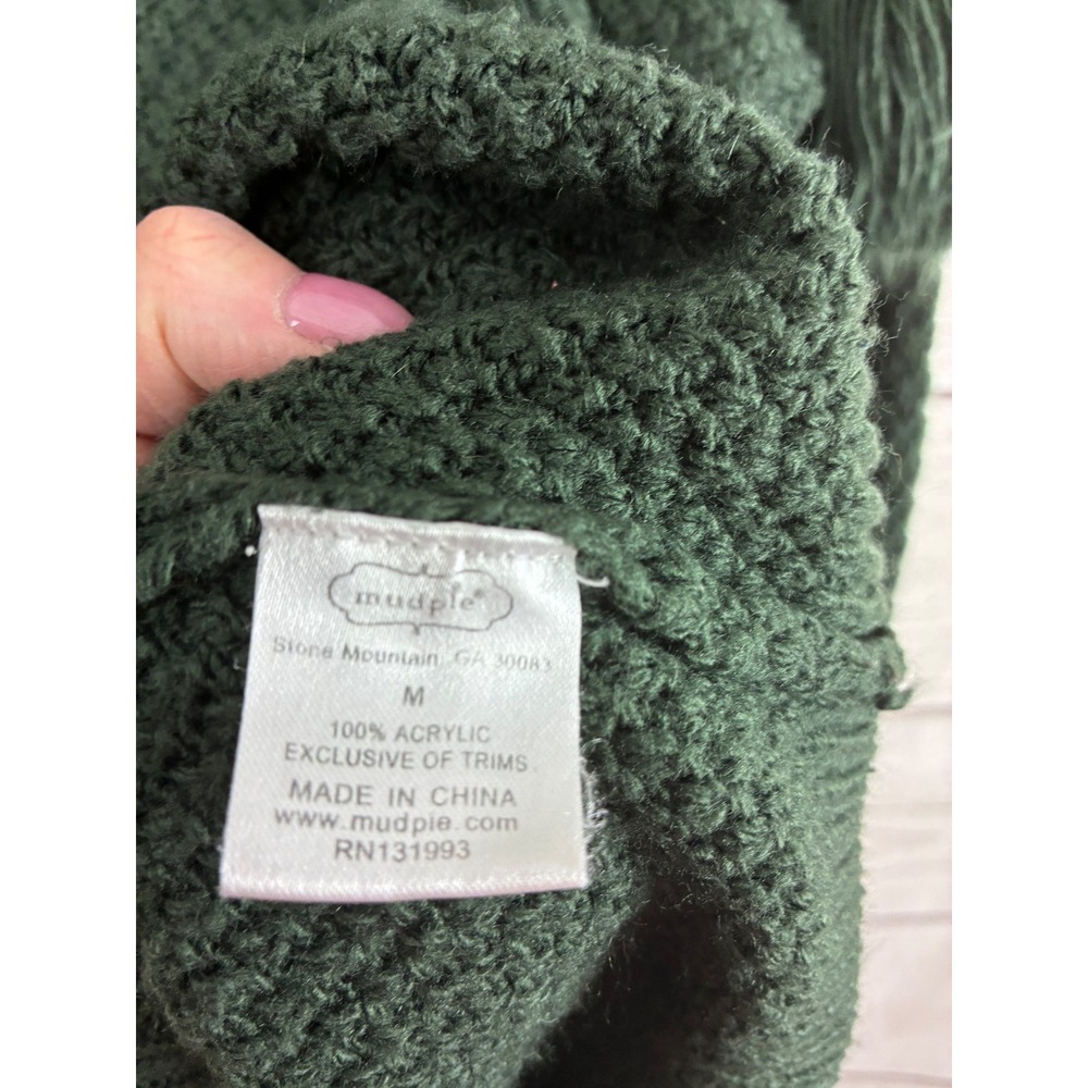 Mud Pie Green Textured Knit Tassel Sleeve Sweater Womens Medium Pullover - Picture 6 of 7